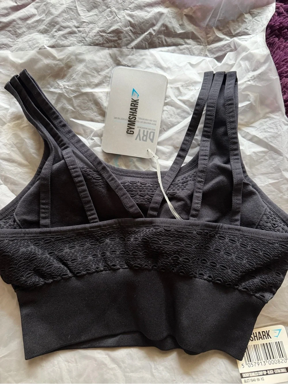 Gymshark Black Seamless Lace-Trim Medium Support Sports Bra